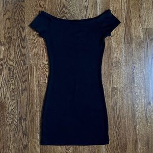 Black Ribbed Bodycon Off The Shoulder Mini Dress - Small